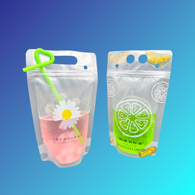 kupować 500 ml Nice Daisy Orange Design Frosted Clear Stand Up Plastic Drink Bags z 2,4 cali dolnym gussetem i ziplockem online manufacture