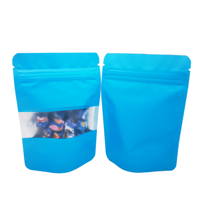 kupować Sky Blue Design Matte Soft Touch Surface Resealable Stand Up Mylar Food Storage Bags z oknem do przechowywania przekąsek online manufacture
