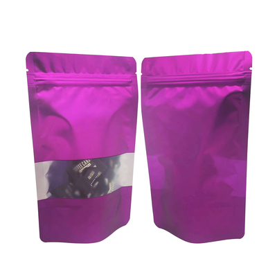 kupować Zapewnienie cieplne ponownie zamknięte Solid Purple Color Metallic Mylar Stand Up Ziplock Bags z przejrzystym przednim oknem do przechowywania żywności online manufacture