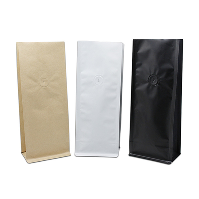 kupować 0.5lb 1lb Brązowe białe czarne folie wyłożone płaską spodnią torebką z papieru kraft z zamknięciem i zawórem odgazowym online manufacture