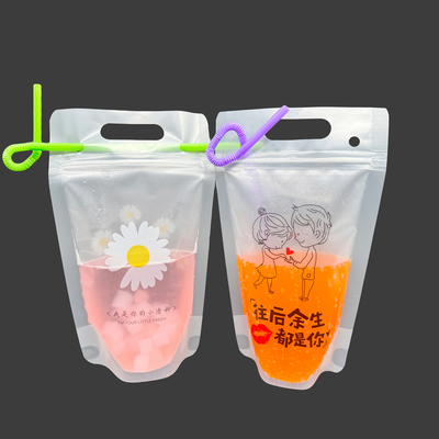 17 Oz Zamykalny Zipper Smoothie Juice Stand Up Drink Bags Z Wisiającymi Dziurami słomki i lejki