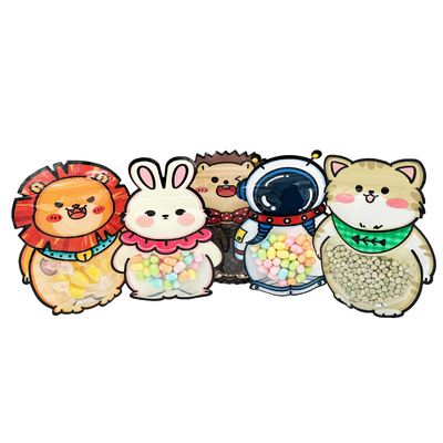 Niestandardowe design Animal Shape Stand Up Pockets z Zipper Clear Window dla dzieci Snack, suchego jedzenia, słodyczy, opakowania ciasteczek