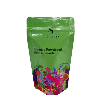 Glossy Green Zipper Sealing Custom Stand Up Pouches For Organic Fruit Powder Packaging