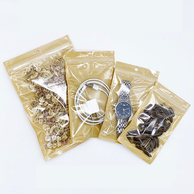 9x15cm Pieczęć cieplna Bezwonna od zapachu Plastic Clear Front Brown Kraft Paper Flat Zipper Bags for Food Packaging with Hanging Hole