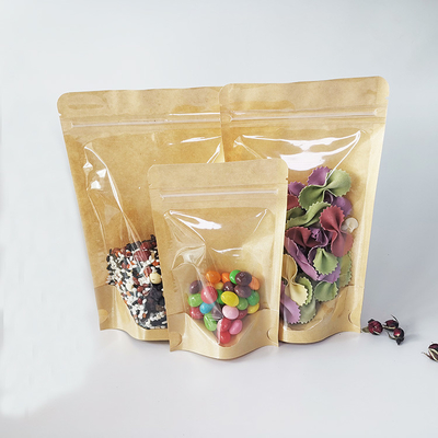 Matt Lamination Zipper Heat Seal Kraft Stand Up Pockets With Window Digital Printing Dla opakowań żywności